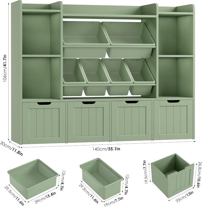 Toy Storage Organizer with Movable Drawer Toy Organizer for Kids | Large Toy Organizers and Storage with 6 Storage Cubbies, Kids Toy Storage and Toy Chest for Playroom and Kids Room, Green - Image 7