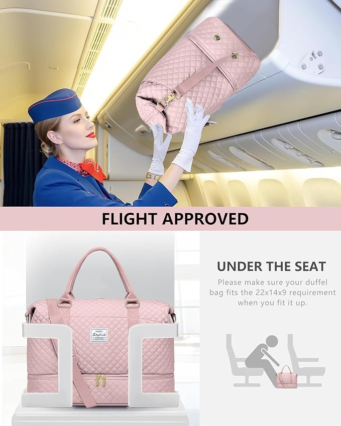 Weekender Duffle Bags for Women - Travel Duffel with Shoe Compartment, Carry On Overnight Bag, Gym Tote with Wet Pocket, Pink - Image 7