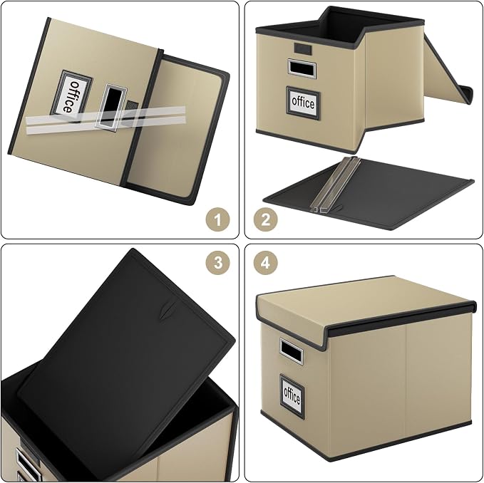 Foldable File Organizer Box with Lids (1 Pack, Khaki, Leather) | File Box with Plastic Slides for Document, Filing Bin for Letter Size Hanging File Folders (1 Pack, Khaki, Leather) - Image 7