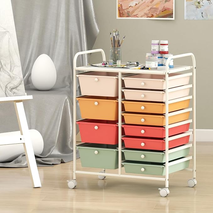 RELAX4LIFE 12-Drawer Rolling Storage Cart - Mobile Utility Drawer Carts with Wheels, Craft Organizers Cart for Classroom Organization and Storage, Home, School, Office - Image 9