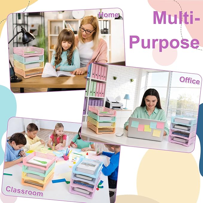 8 Pack Pastel Plastic Turn in Paper Trays for Classroom Storage Bin Basket Organizers for School Teacher Supplies Classroom Office Home Organization Storage Tray Holds 4A Paper File Document - Image 7