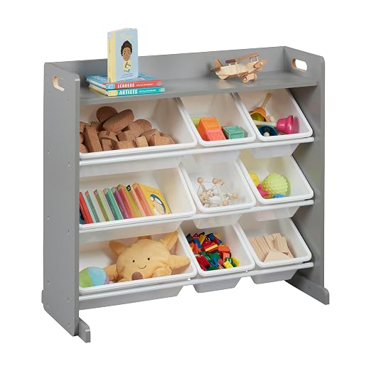 ECR4Kids 3-Tier Organizer with Shelf and 9 Removable Plastic Bins, 3x3, Toy Storage, Grey/White | Durable plastic bins, MDF panels, steel frame, GREENGUARD Gold Certified, 36 lb capacity, anti-tip kit, playroom/classroom - Image 12
