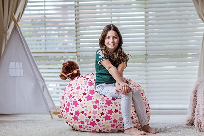 WEKAPO Stuffed Animal Storage Bean Bag Chair Cover for Kids | Stuffable Zipper Beanbag for Organizing Children Plush Toys Large Premium Cotton Canvas (Small Star, X-Large) - Image 7