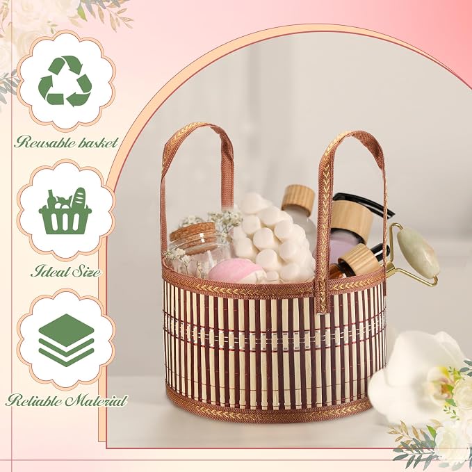 Weysat 3 Set Baskets for Gifts Empty Bulk, Large Woven Bamboo Gift Basket Kit with Handles, Bow, Wrap Bag to Fill for Raffle Thanksgiving Day Wedding Birthdays Party Wrapping (Brown) - Image 6