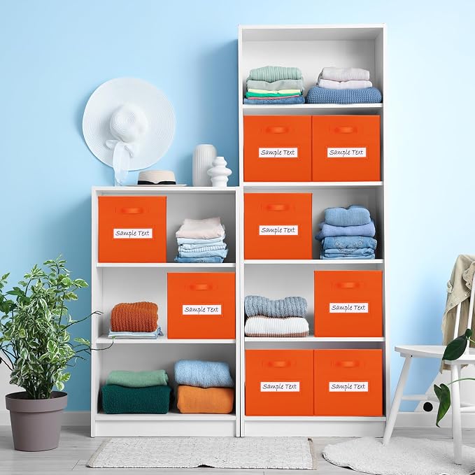 13x13 storage cube bins (Set of 10) Foldable Fabric storage cubes with 10 Labels Window Cards & a Pen,13 inch cube storage bins,Closet Organizers for Shelves,Cubby Organizer Boxes,Orange - Image 6