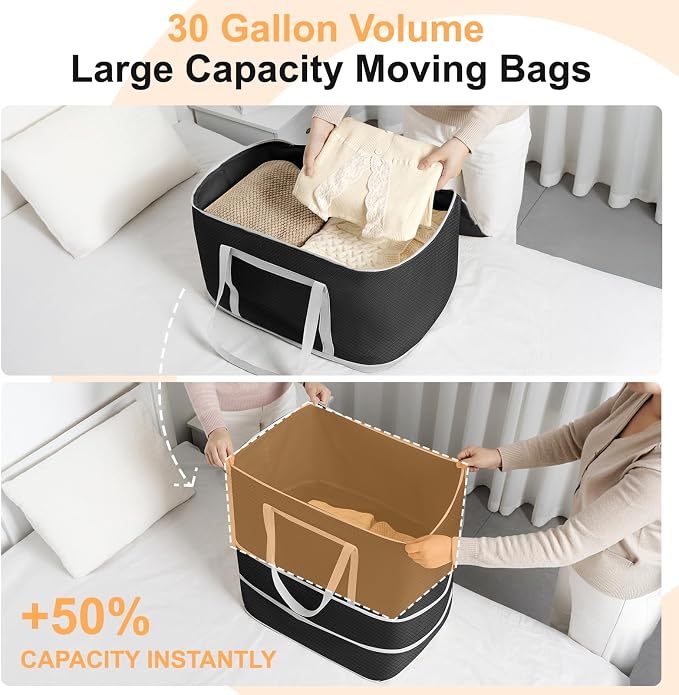 Comforter Storage Bag - 120L Bedding Storage Bags for Moving Closet, Washable Blanket Storage Bag, Ultra Space Saving Self Compression Organizer, 4-Pack, Black - Image 7