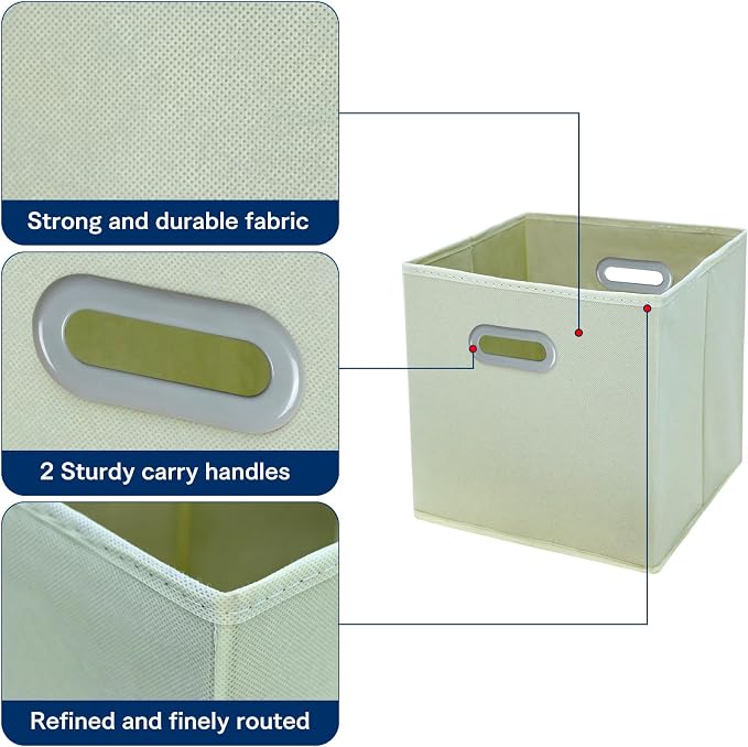 STOREONE Fabric Storage Bins Cubes Baskets Containers-(11X11X11) with Dual Handles Cube Storage Organizer Bins for Shelf Closet, Bedroom Organizers, Foldable Set of 3 (Creamy- White ) - Image 7