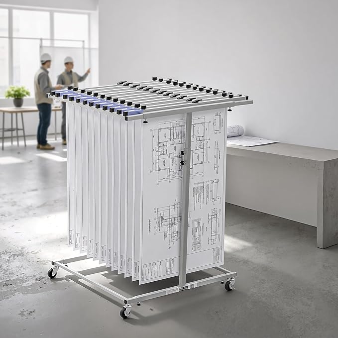 VEVOR Blueprint Storage Rack, Mobile Blueprint Holder with 12 Pivot Brackets, Plan Holder Adjustable Height & Length, Poster Display Rack for Office and Home (Rack Only Without Clamps) - Image 9