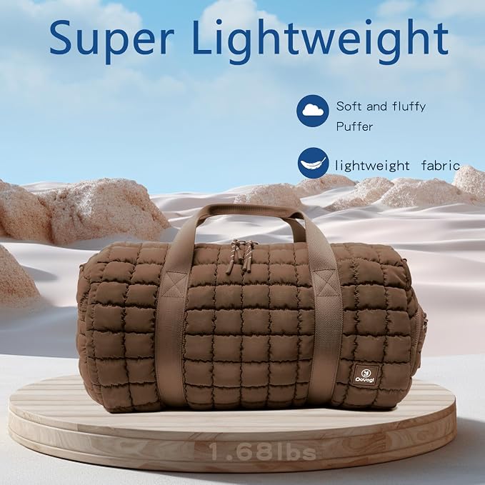 Quilted Gym Bag for Women,Duffle Bag for Travel with Wet Pocket,Carry on Weekender Bags for Women,Travel Bag with Shoe Compartment(Brown) - Image 6