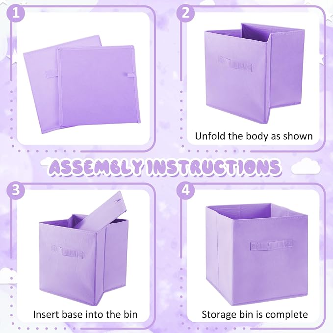 Yinder 12 Pcs Cube Storage Bin Purple 10.5''x10.5''x11'' Storage Bins for Playroom Decor Colorful Bins for Kids Foldable Baskets for Nursery Organizer Boxes Fabric Boxes - Image 7