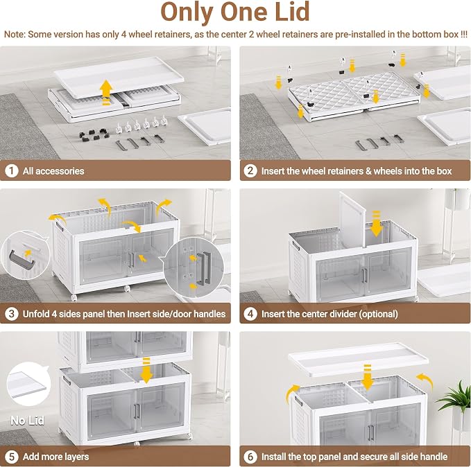 BROVIEW 800 Qt Stackable Storage Bins Foldable Cabinet, V40 White 4-Pack | Extra Large Collapsible Storage Bins with Lid Doors Wheels Dividers, Closet Organizers and Storage Drawer for Home Office - Image 8