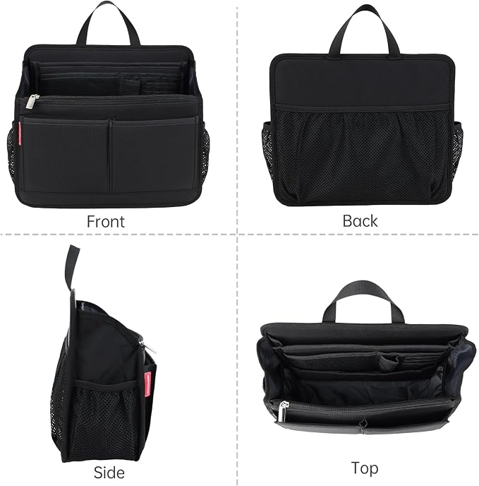 Small Rugged Organizer Insert for Briefcase Tote Shoulder Messenger Bag-19 Pockets,Padded Water-repellent Nylon-Black - Image 9