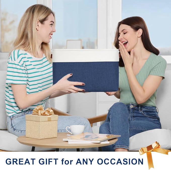 Storage Bins Large Fabric Storage Baskets for Shelves 3 Pack, Decorative Linen Closet Baskets with Handles for Organizing, Shelf, Clothes, Home, Office, 15x11x9.5Inches (NavyBlue&White) - Image 7