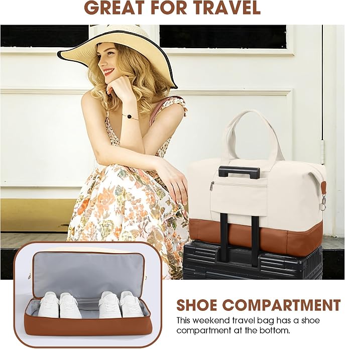 Women's Weekender bag Travel Duffel Bag with Shoe Compartment 21-inch Airline-Approved Carry-On, 2-Piece Overnight Bag Set Personal Item Luggage - Image 7
