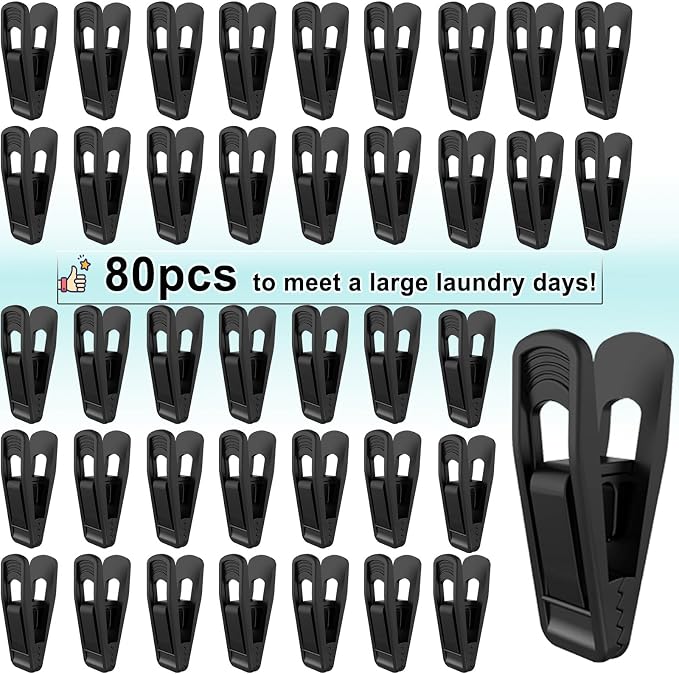 TOFIIGREM Hanger Clips Perfect for Velvet Hangers (Black, 80 PCS), Strong Plastic Clips Pant Skirt Hanger Clips for Black Flocking Felt Hangers - Image 7