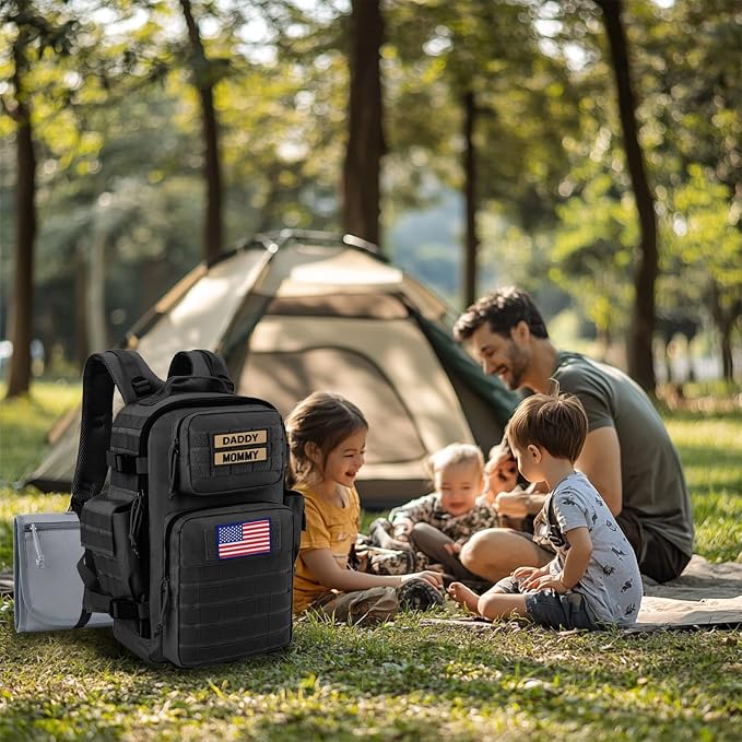 SHARKMOUTH Diaper Bag Military for Men - Large Baby Backpack with Changing Pad for Active Dad - Insulated for Outdoor Travel Camping Park Trips Black - Image 7