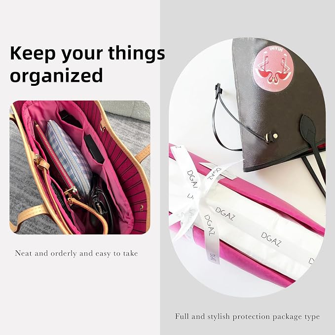 DGAZ Silk Purse Organizer Insert for Neverfullbag(MM, Peach Pink) | Soft and Lightweight,Perfect Fit,Multi-pocket Storage,Bag Protector,Luxury Bag Care,Handmade,for Smooth Bag Organizer - Image 8