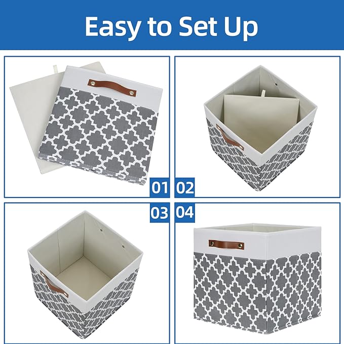 Temary Cube Storage Bins 13x13 - 4 Pack Cube Storage Bins for Shelf with Handles (Grey Lattice) - Image 7