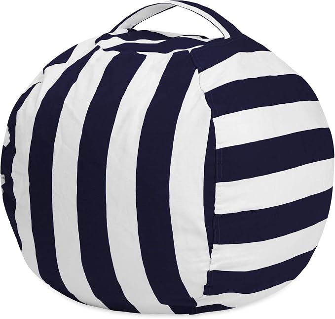 Posh Stuffable Kids Stuffed Animal Storage Bean Bag Chair Cover - Childrens Toy Organizer, Medium 27" - Canvas Stripes Blue and White - Image 7
