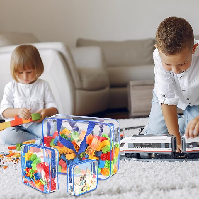 18 Packs Large Toy Storage Bags with Labels, Clear PVC Bags Travel Waterproof Kids Toy Organizer Bags with Zipper for Building Blocks Puzzle Kids Books (Blue-3 Size) - Image 7