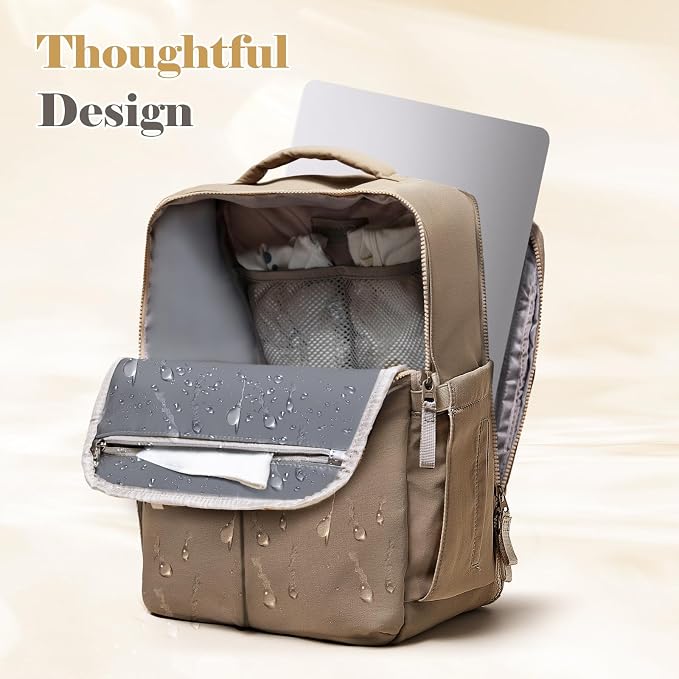 Diaper Bag with Changing Station Large Diaper Backpack Baby Bag | 15 Pocket,Changing Pad,2 Insulated Pockets,Stroller Straps,Lightweight Waterproof Laptop Yoga Backpack,Brown - Image 7