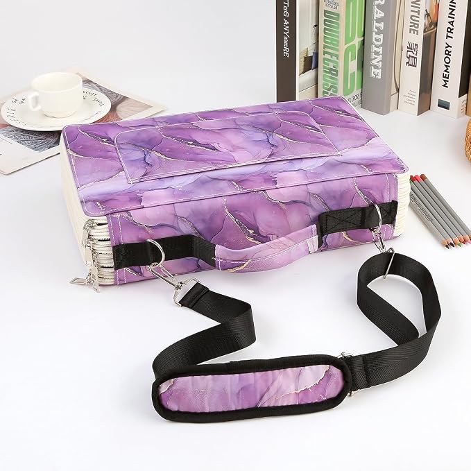 480 Slots Pencil Case, 5-Layer Organizer with Shoulder Strap | 5-layer twill oxford case with 480 elastic slots,carry handle, removable strap, and outer pocket for phone or keys. - Image 6