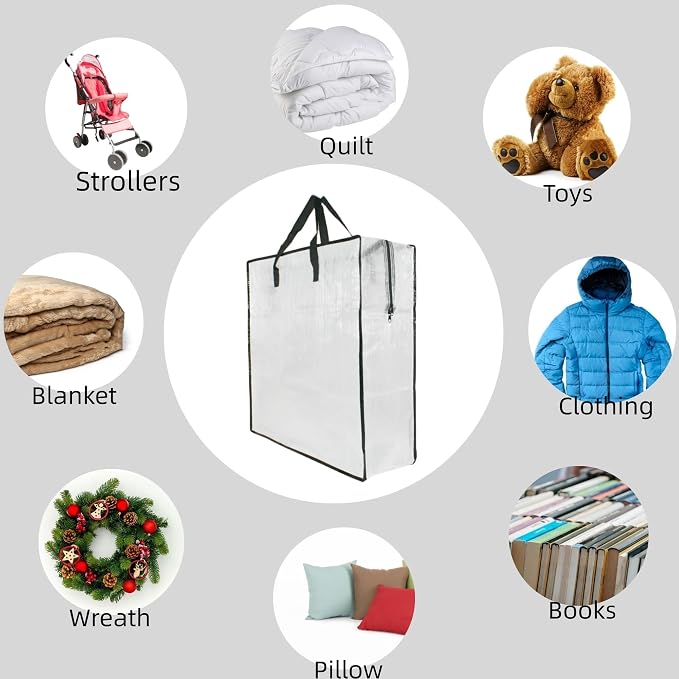 3 Pack Clear Storage Bags with Zipper and Handles, Blanket Bags For Closet Storage, Moving and Packing Supplies for College, Underbed Storage Organizer for Clothes Pillow Bedding Christmas Wreath - Image 6