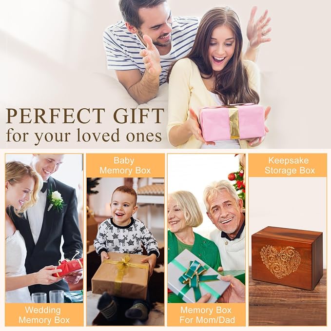 Large Wooden Keepsake Box with Hinged Lid and Photo Frame - Elegant Wedding Memory Box, Ideal for Photos, Letters, Time Capsules, Bride Gift, Decorative Storage,5.5“*8.6”*11.3“ - Image 8