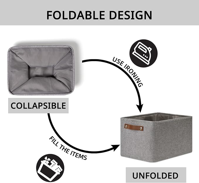 DULLEMELO Storage Baskets for Shelves, Fabric Collapsible Rectangular Storage Bins for Shelves, Closets, Nursery, Home, Office, Empty Gift Baskets (4-Pack, Grey) - Image 2