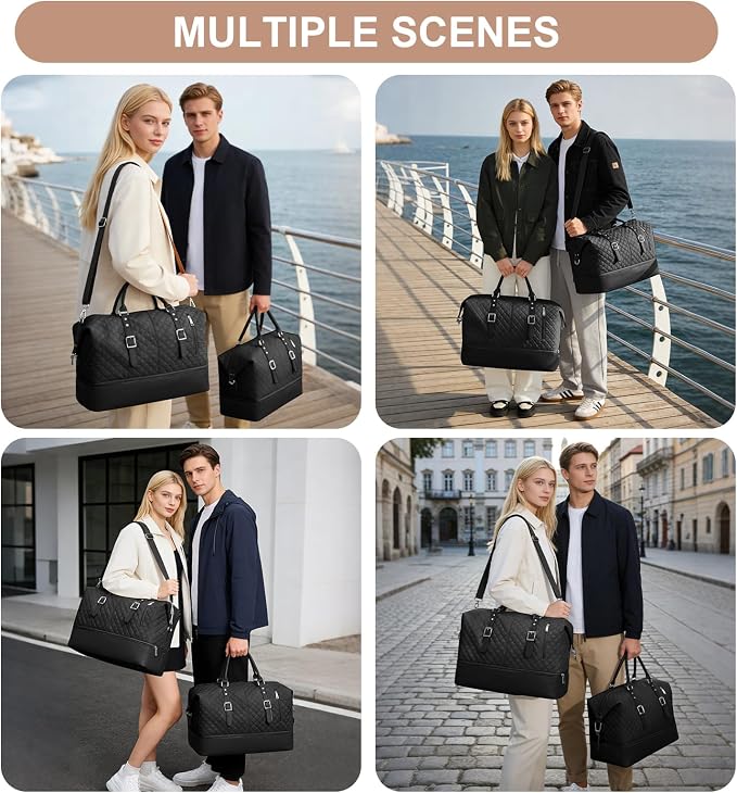 Travel Duffel Weekender Bag Women Tote Carry On Bags With Shoe Compartment | Travel Overnight Bags with Trolley Sleeve for Airplanes Sport Tote Gym for Men Waterproof Lightweight Daypack Black - Image 7
