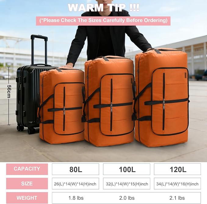 120L Foldable Waterproof Travel Duffel Bag for Men and Women with Shoe Compartment (Orange, EXTRA LARGE, 120L) - Image 8