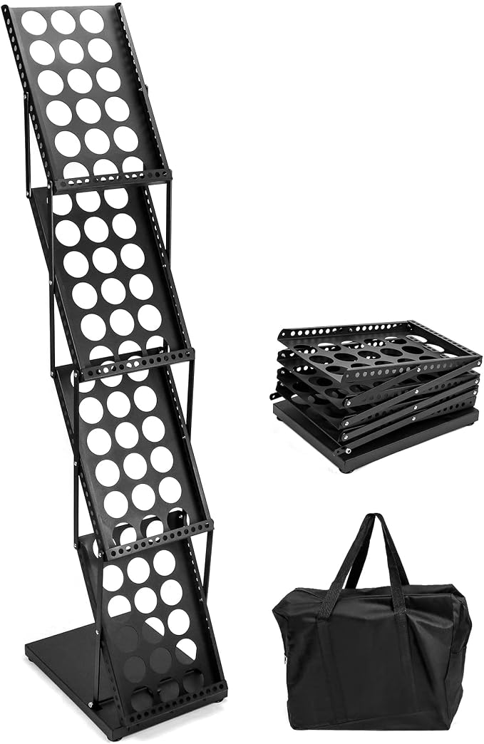 QWORK Magazine Brochure Display Rack Stand, 4 Pocket Foldable Literature Catalog Rack Book Holder Tradeshow Display Stand, for Office Store and Exhibition Trade Show (Black) (Pack of 4) - Image 8