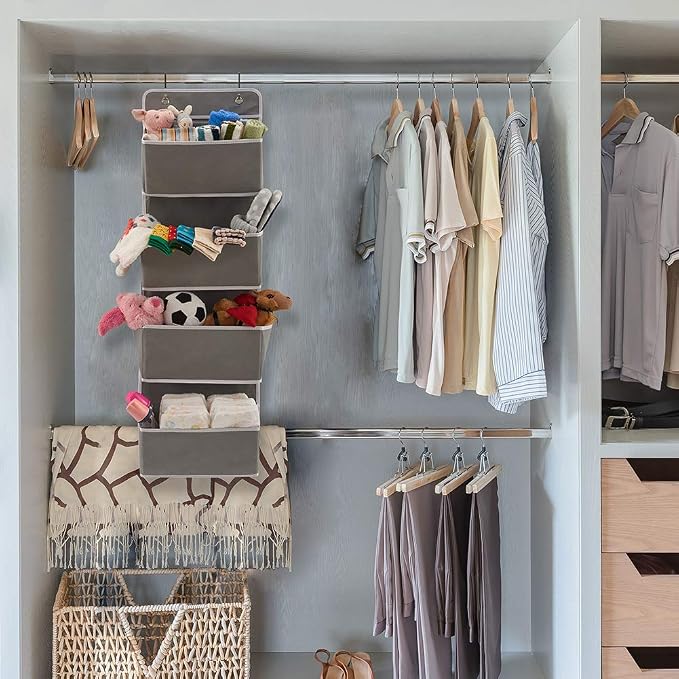 EZOWare Over The Door Organizer with 4 Pocket, Hanging Storage Organizer for Pantry Baby Nursery Bathroom Closet Dorm (Pack of 1, Gray) - Image 9