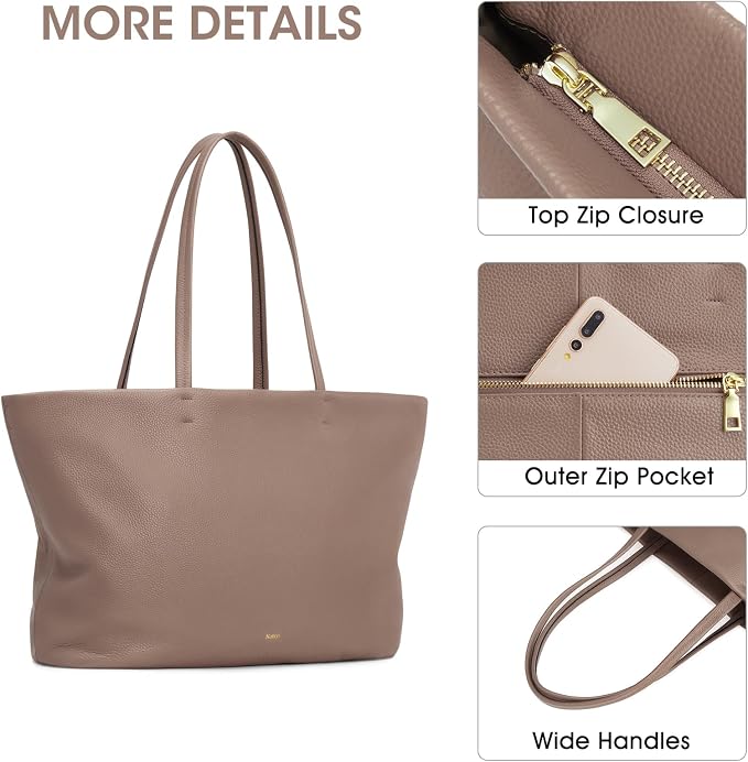 Kattee Genuine Leather Tote Bags for Women 2026, Soft Shoulder Purses and Handbags Zipper Totes Extra Large Travel Work - Image 6