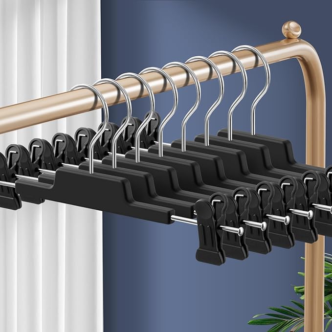 HUADYMEET 20 Pack Heavy DutyPants Skirt Hangers with Clips,Black,12 Inch | Plastic,Space Saving,Adjustable,Non Slip,Hanger for Jeans Shorts Clothes Slacks Trousers,For Adult Men Women Children - Image 7
