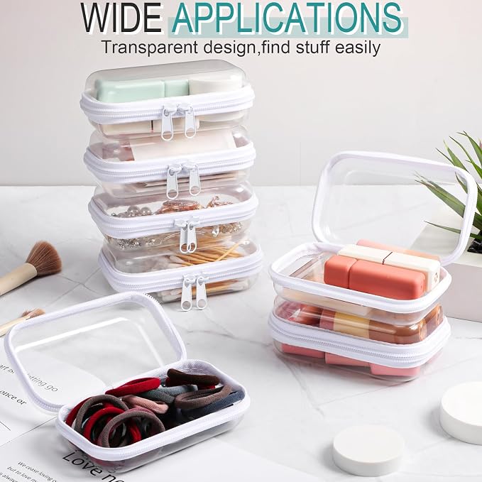 Sanwuta 6 Clear Hard Zipper Case,White,5 X 3 X 2 Inch | Pencil Case Pouches ,Makeup Bag,Plastic Toiletry Diaper Bag ,Travel Toy Storage,Waterproof Organizer Bins - Image 6