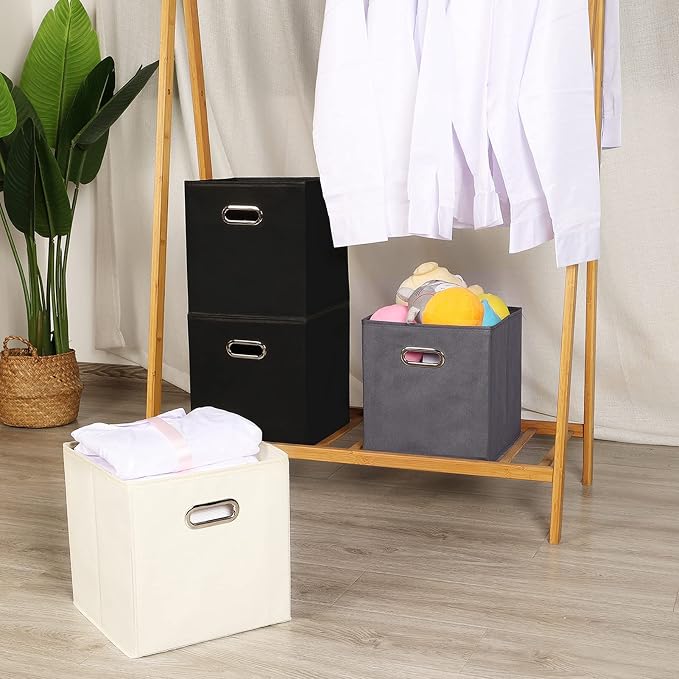 Yunkeeeper storage bins Cubes, Fabric Cube Organizer with Handle, Foldable Cube Bins for Cloth or Accessary Storage, 11x11x11, Set of 6, (black) - Image 7