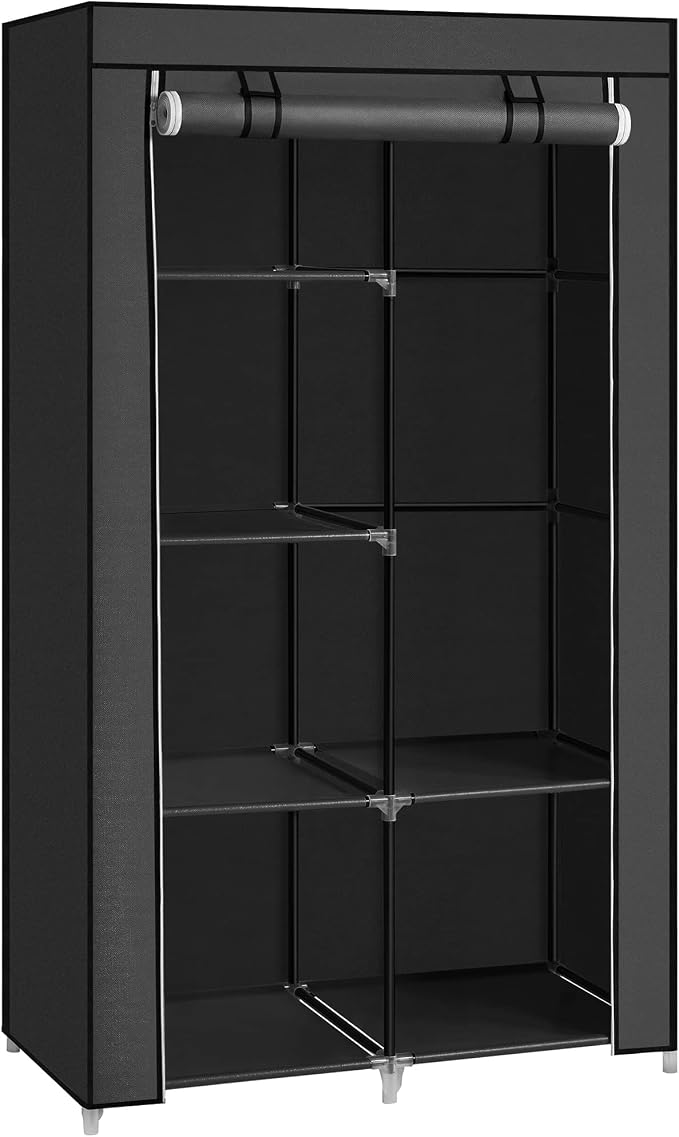 SONGMICS Portable Closet, Fabric Wardrobe, Clothes Rack with Shelves, Pockets, Large Capacity, 1 Hanging Rod, 34.6 x 17.7 x 66.1 Inches, Ink Black URYG84BK | Large Capacity, 1 Hanging Rod, Pockets, 34.6 x 17.7 x 66.1 Inches, Ink Black, RYLAN Collection... - Image 9