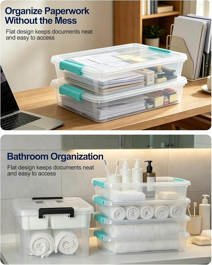 EOENVIVS 6 Pack Craft Storage Bins with Lids, Clear File Boxes, Green Clips | Craft storage bins sensory bins A4 paper US Letter paper classroom art supplies project organization - Image 9