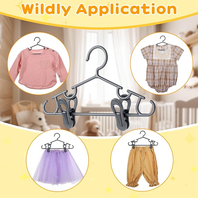 Hsei Baby Hanger with Clip for Pant,15 Packs Total,Gray,10.6 Inch | 5 Kids Plastic Hanger with 10 Clips for Newborn, Nursery, Daycare, Preschool, Closet, Wardrobe Organizer for Baby Shower - Image 6