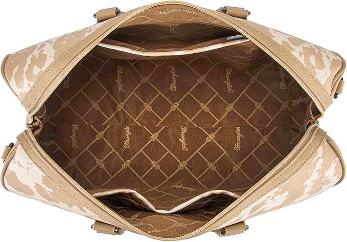 Wrangler Rustler Wildside Cow-Print Weekender Duffel Bag Large Carry On Bags with Tassels, Tan - Image 6