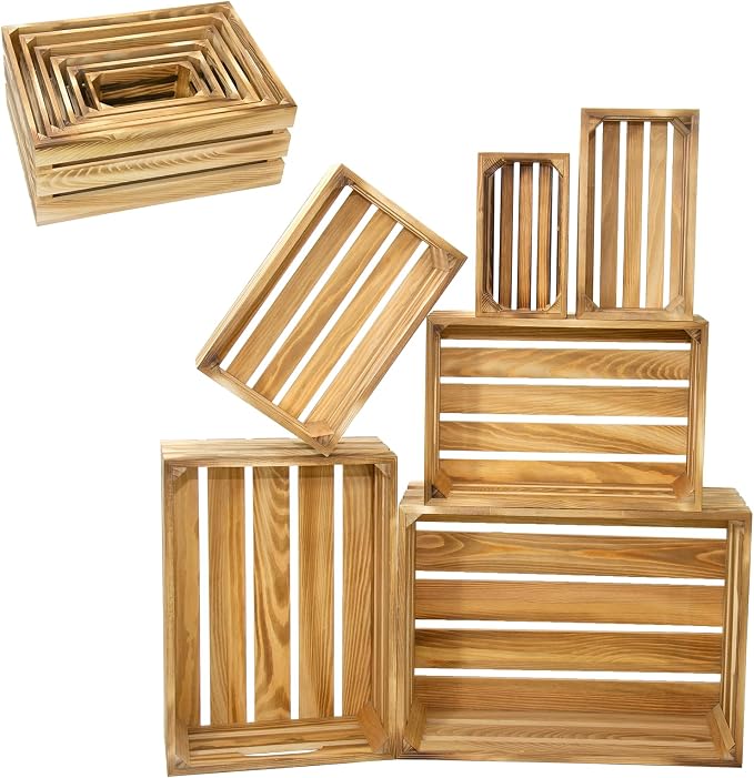6 Pcs Wooden Crates for Display, Nesting Wood Crate for Storage, 6 Size | Farmhouse Weddings Wooden Basket for Storage Container and Decorations, Rustic Wood Crates for Farmers Market, Birthday, DIY - Image 8