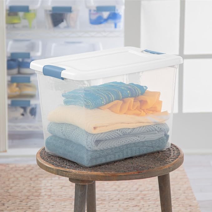 Sterilite 18-Pack Latching Box, Under Bed Storage Bins with Lids, Clear Plastic, 25 Quart - Heavy-Duty Organizing Containers for Closet, Bathroom, and Office | Heavy-Duty and Stackable Plastic Containers with Latches for Closet, Cabinet, Bedroom, Bathr... - Image 9