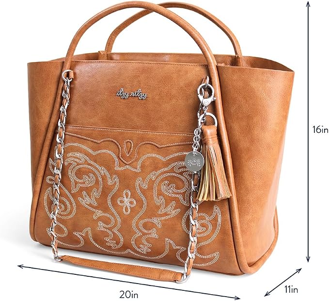 Itzy Ritzy Boss Tote Diaper Bag, Vegan Leather with Changing Pad | Includes Stroller Straps, 4 Pockets, Removable Tassel & Spacious Interior for Stylish Organization of Baby Essentials & More - Image 9