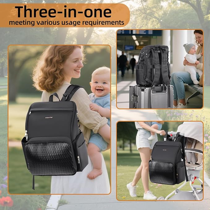 Stylish Baby Diaper Bag, Baby Bag with Changing Pad, Pacifier Case& Stroller Straps, Large Diaper Backpack Boy Girl, Water Resistant Travel Diaper Backpack for Mom Dad - Image 7