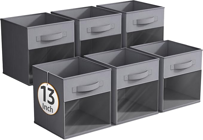 Sorbus 13 Inch Storage Bins with Clear Window - 6 Foldable Baskets for Organizing Clothes, Toys, Books - Sturdy Collapsible Fabric Storage Cubes with Handle - Storage Baskets for Shelves, Closets - Image 7