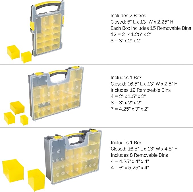 Stalwart Storage Organizer Tool Box Set, Yellow/Black, Set of 4 | Plastic Clear Top Bins for Small Parts, Crafting Supplies, and Hardware Organizers with 3 Sizes of Compartments - Image 6