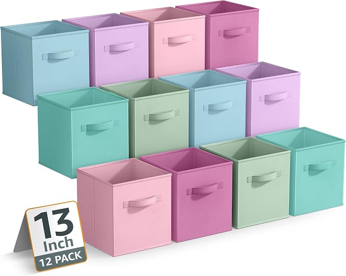 Sorbus 13 Inch Storage Bins - Sturdy Collapsible Fabric Storage Cubes with Handle - 12 Foldable Baskets for Organizing Clothes, Toys, Books - Storage Baskets for Shelves, Closets - Image 8