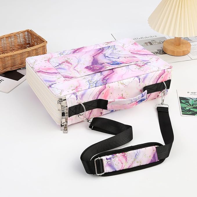 384 Slots Pencil Case, 4-Layer Organizer with Shoulder Strap | 4-layer twill oxford case with 384 elastic slots, carry handle, removable strap, and outer pocket for phone or keys. - Image 6
