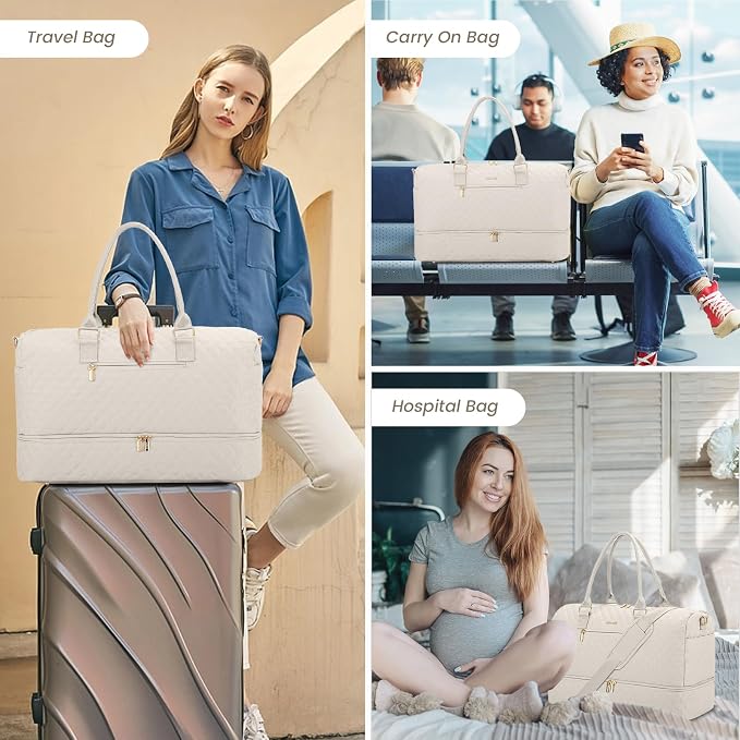LOVEVOOK Travel Duffle Bag for Women, Weekender Overnight Bag with Shoe Compartment, Carry on Bag with Toiletry Bag, Gym Duffel Bag with Wet Pocket, Hospital Bags for Labor and Delivery 3 Pcs Set - Image 6